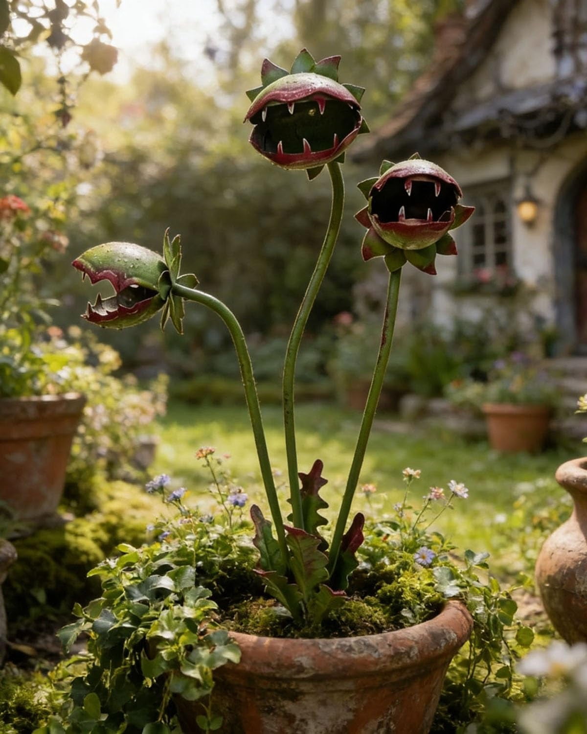 2026 Whimsical Metal Carnivorous Plant Garden Stake, Handmade 25inch Large Venus Flytrap Monster Plant Sculpture Yard Art Decor, Unique Quirky Gift for Lawn Patio Beds, Planters Decoration