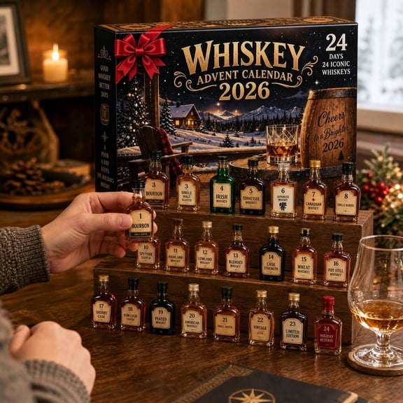 2026 Whiskey Advent Calendar 24 Days Mini Liquor Countdown Box for Holiday Christmas Gift