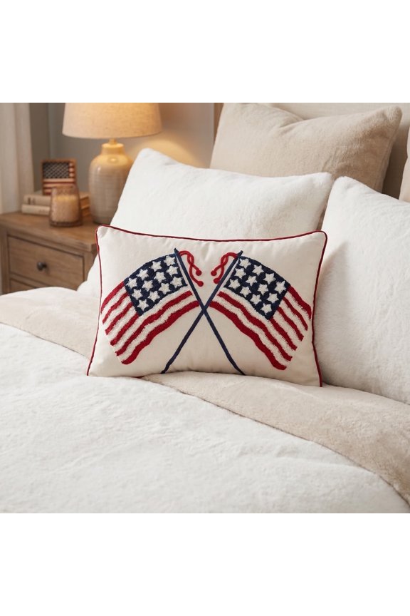 2026 White American Flag Pillow, 4th of July USA Flag Decorative Pillow, 15"x10", Independence Day Pillow Decor, 4th of July Gift for Women Men
