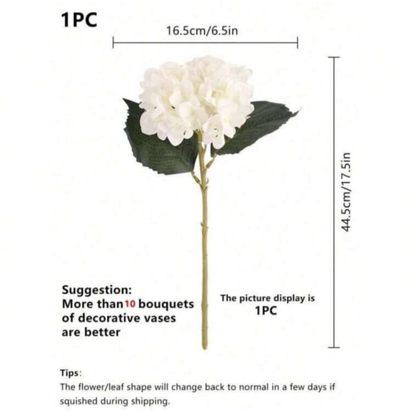 2026 White Artificial Hydrangea Bouquet – Large Fake Flower with Wire Stem for Home, Wedding & Allergy-Free Decor (Plastic)