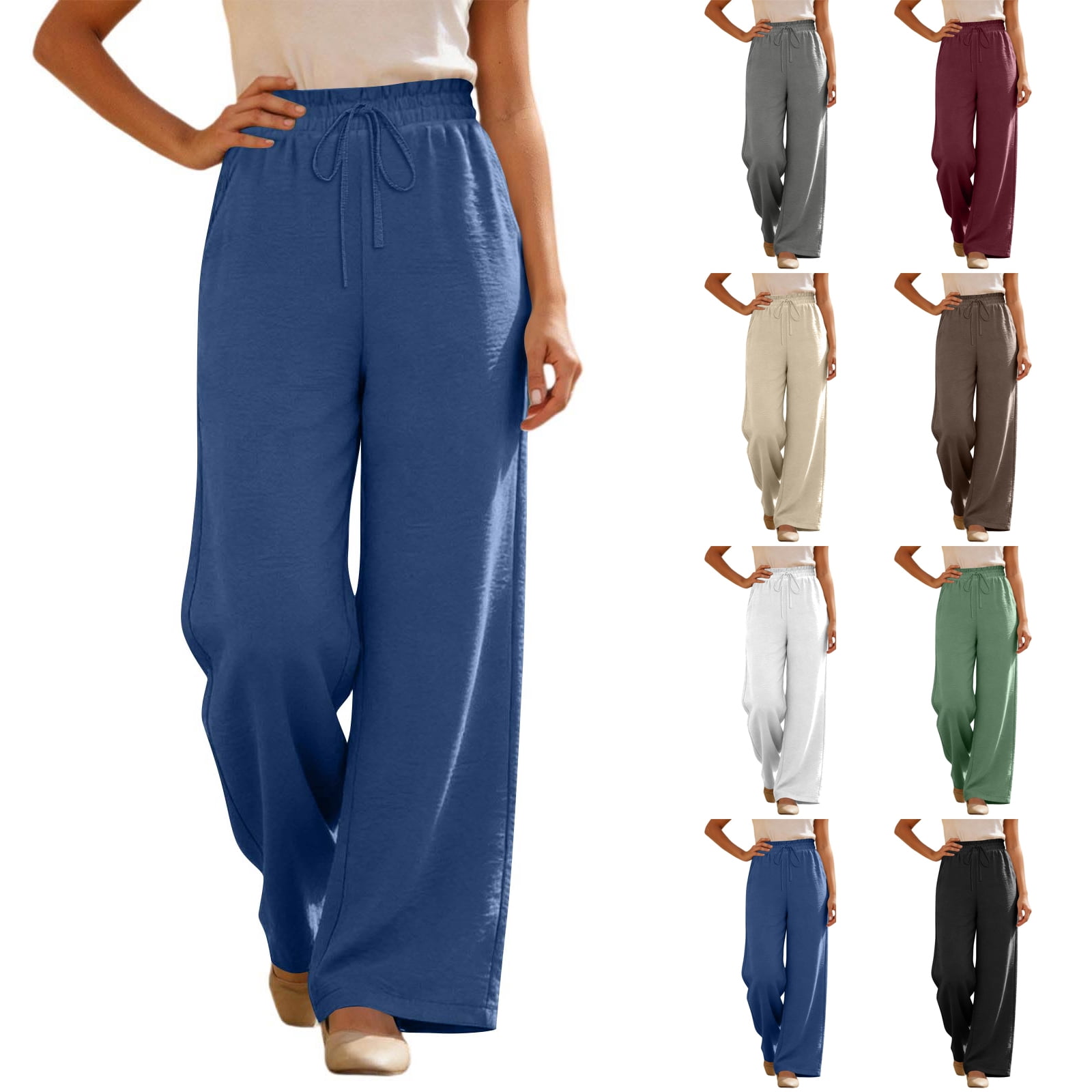 2026 Wide Leg Pants for Women High Waisted Drawstring Lightweight ...