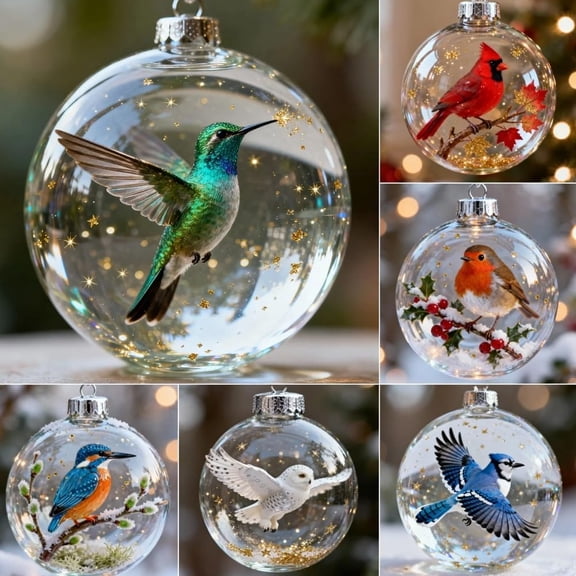 2026 Wildlife Wonders Collection Crystal Glass Ornament, 3D Animal Ball,Playful Tree Decor with Sparkling Star Accents, Luxury Winter Holiday Gift & Home Decoration(6pcs-A)