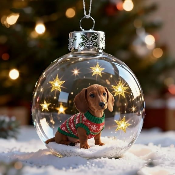 2026 Wildlife Wonders Collection Crystal Glass Ornament, Vivid 3D Animal Christmas Decoration, Clear Plastic Xmas Balls, Luxury Winter Tree Decor Sparkling Star Accents,Holiday Ornaments (Cute Dog)