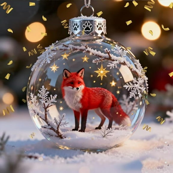 2026 Wildlife Wonders Collection Crystal Glass Ornament, Vivid 3D Animal Christmas Decoration, Clear Plastic Xmas Balls, Luxury Winter Tree Decor Sparkling Star Accents,Holiday Ornaments (Red Fox)