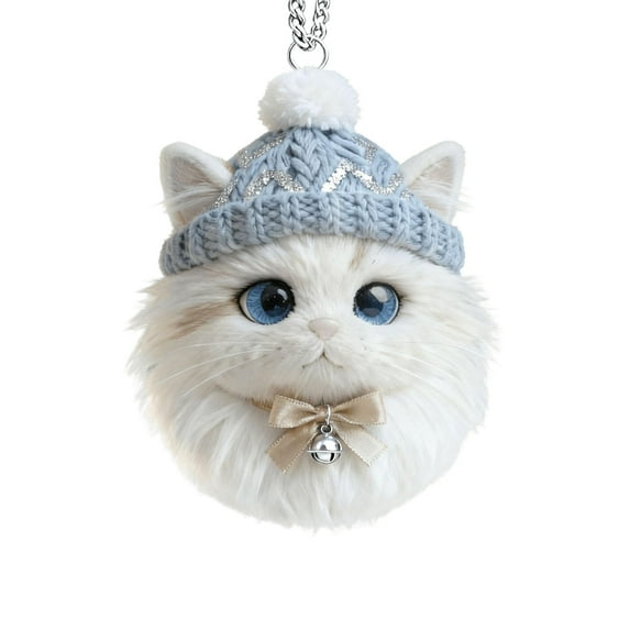 2026 Wildlife Wonders Collection Furry Cat Ornament – 2D Plush-Look Acrylic Design, Sparkling Crystal Accent for Christmas Tree & Indoor Holiday Decor A