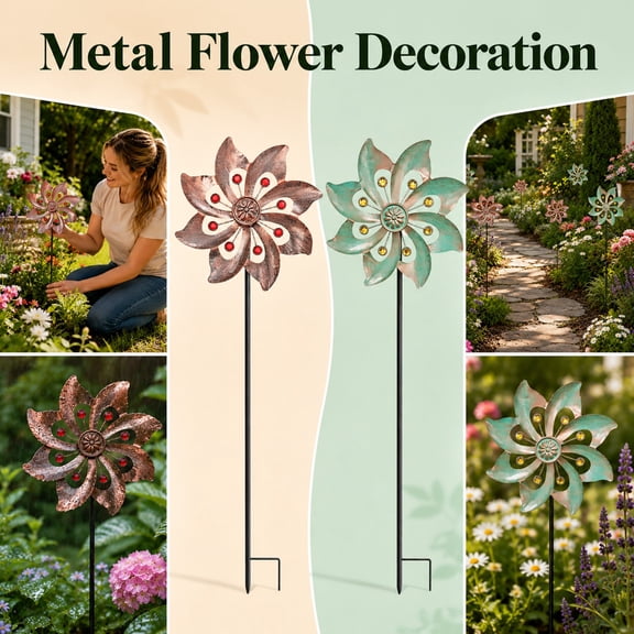 2026 Windmill for Yard and Garden, Metal Flower Rotating Wind Spinner Stake, Decorative Outdoor Pinwheel for Flower Bed Pathway Patio Lawn Ornament (Green)