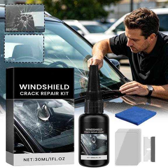 2026 Windshield Chip Repair Kit, Quick Fix Glass Repair Liquid DIY Car Windshield Crack Repair Kit with Curing Films Blade Towel for Chips Cracks Bullseyes Star Breaks, 30ml
