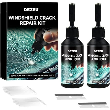 2026 Windshield Crack Repair Kit,Upgraded 2 Bottles Glass Crack Repair Kit,5MinQuick-Glass Repair Liquid,Long-Lasting for Windshields, Windows, Mirrors,All Crack Types (Shiny Black).