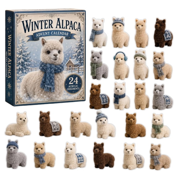 2026 Winter Alpaca Advent Calendar, 24-Day Christmas Countdown Box with Collectible 2D Acrylic Ornaments & Seasonal Display Panel, Holiday Decor Set for Adults & Collectors, Xmas Stocking Stuffer