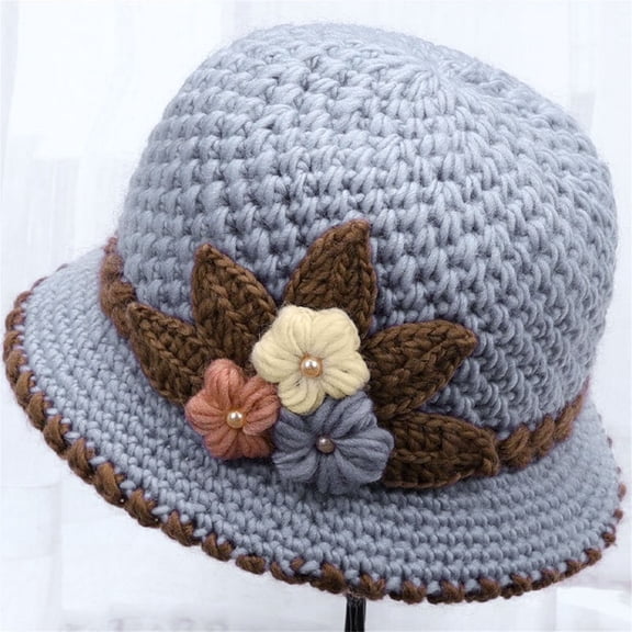 2026 Winter Women's Floral Knitted Wool Hat, Ear Protection Beanie, Warm Knitted Cap for Elderly and Outdoor Use