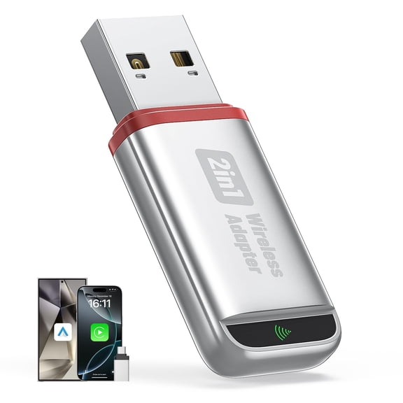 2026 Wireless CarPlay Adapter Support Apple CarPlay & Android Auto, 2-in-1 USB A & USB C Mini Bluetooth Dongle Convert Wired to Wireless Compatible with iPhone & Android Fast Marine Stereo receivers