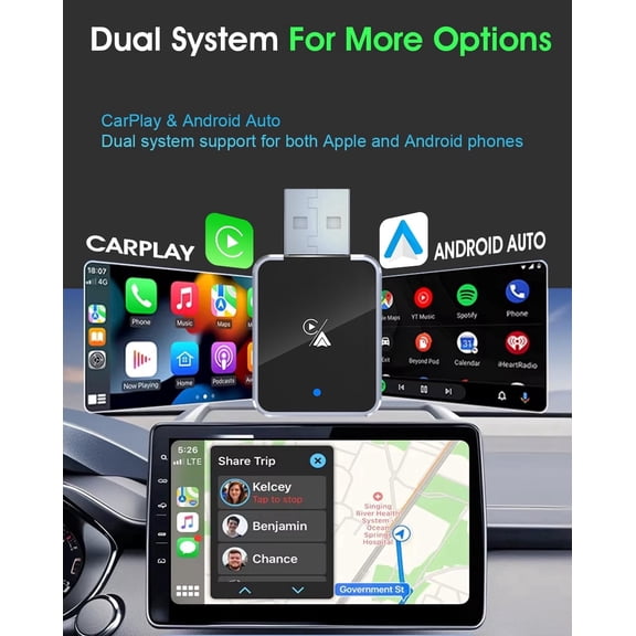 2026 Wireless CarPlay & Android Auto Adapter Plug & Play Fast Auto Connect USB Dongle for Factory Wired Cars (Silver Stick USB)