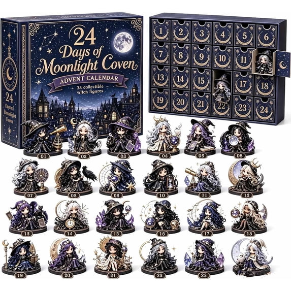 2026 Witch Advent Calendar, 24 Day Countdown Set, Mini Fantasy Figurines, Collectible Holiday Surprises, Gift Box for Halloween Parties, Family Nights, Shelves, and Seasonal Displays