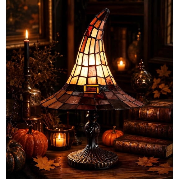 2026 Witch Hat Lamp,Stained Glass Resin Wizard Hat Light Gothic Table Lamp Spooky Decorative Standing Lights Gifts Home Decorations for Halloween,Bedroom,11.81 Inch