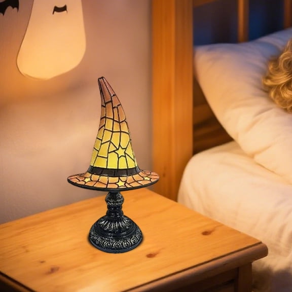 2026 Witch Hat Lamp,Stained Glass Resin Wizard Hat Light Gothic Table Lamp Spooky Decorative Standing Lights Gifts Home Decorations for Halloween,Bedroom,7.8 Inch