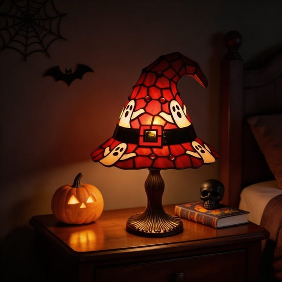 2026 Witch Hat Lamp, Stained Glass Witch Hat Lamp Resin Wizard Hat Light, Gothic Table Lamp Cyber Goth Studio Ambient Lighting, Spooky Decorative Standing Lights Mystical Desk Decor Festival Gifts