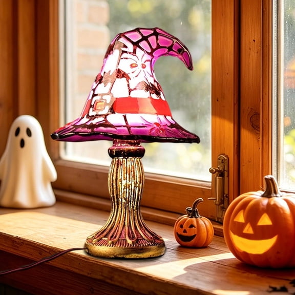 2026 Witch Hat Lamp, Stained Glass Witch Hat Lamp Resin Wizard Hat Light, Gothic Table Lamp Cyber Goth Studio Ambient Lighting, Spooky Decorative Standing Lights Mystical Desk Decor Festival Gifts