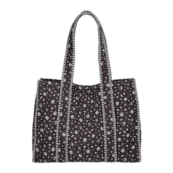 2026 Women Bag Quilted Tote Bag Large Capacity Shoulder Bag Handbag for Travel Gym,Black Ditsy/Stripe