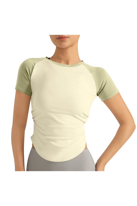 2026 Women Classic Reglan Short Sleeve Blouse Colorblock Crewneck Basic Athletic Tops Lightweight Casual Slim Fitted Summer Tees