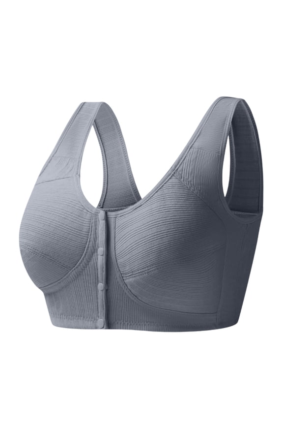 2026 Women Everyday Front Button Closure Bras Seamless Cotton Soft Cup With Pads for Mid-Elderly Women Gray 36