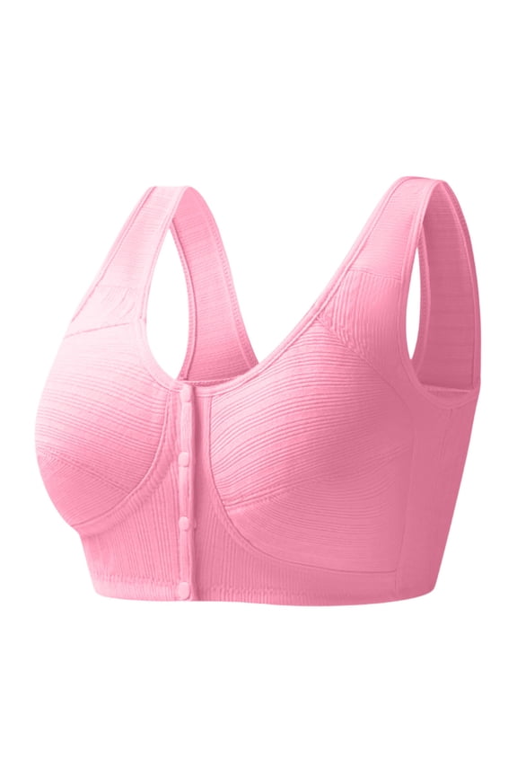 2026 Women Everyday Front Button Closure Bras Seamless Cotton Soft Cup With Pads for Mid-Elderly Women Pink 36