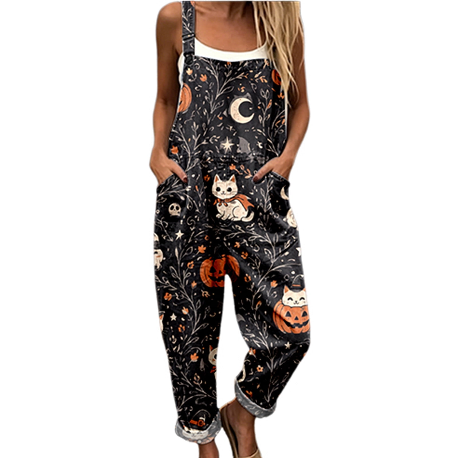 Bdd Pattern 2026 Women Halloween Pattern Overalls, Sleeveless Rolled Hem Jumpsuit ...