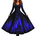 thumbnail image 1 of 2026 Women Halloween Witch Printed Maxi Dress V Neck Long Sleeve Gothic Flowy Long Dress for Halloween Themed Party, 1 of 6