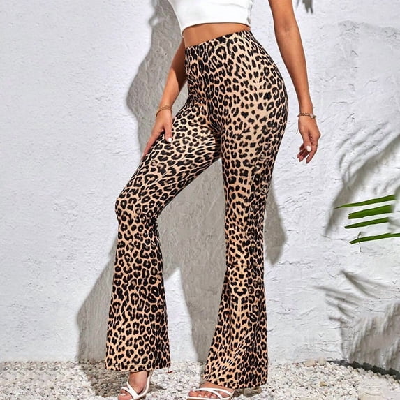 2026 Women Leopard Print Flared Pants Sport High Waist Leggings Skinny Push Up Butt Yoga Pants Fashion Workout Casual Leggings Female