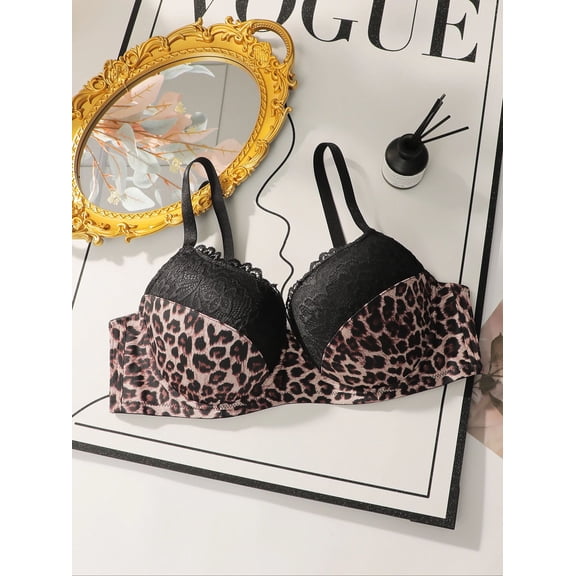 2026 Women Plus Size Bra with Leopard Print Push Up Bras with Steel Ring Underwire Underwear Everyday Brassiere 90D-110D