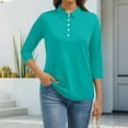 thumbnail image 1 of 2026 Women'S 3/4 Sleeve V Neck Lapel Button Up Loose Fit Solid Color Casual Blouses,Turquoise Xl, 1 of 5