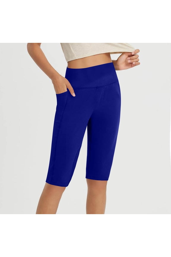 2026 Women'S Summer Fashion Shorts With Pockets Solid Color High Waisted Hip Elastic Fitness And Sports Yoga Half Blue Women's Athletic Shorts Gym Clothes S-2XL
