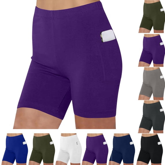2026 Women'S Summer Fashion Shorts With Pockets Yoga Leggings Fitness Running Gym Ladies Solid Sports Active Three Minutes Purple Women's Athletic Shorts Gym Clothes S-2XL