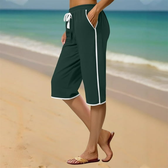 2026 Women'S Summer Fashion Shorts With Pockets Solid Drawstring Elastic Waist Loose Women's Athletic Shorts Gym Clothes ( Army Green—2XL )