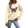 thumbnail image 1 of 2026 Women Sweatshirts Butterfly Graphic Long Sleeve Crew Neck Casual Plus Size Clothes Trendy Beige, 1 of 4