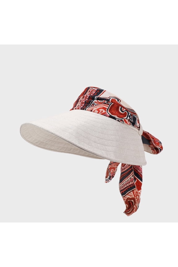 2026 Women UPF50+ Integrated Silk Scarf Sun Visor, Foldable Wide Brim Ponytail Beach Hat Adjustable UV Protection Summer Travel Hat