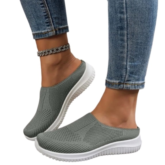 2026 Women's Breathable Knit Slip-On Walking Shoes, Comfortable Backless Mules Sneakers, Lightweight Orthopedic Casual Loafers with Arch Support for Summer Daily Wear,Green#41