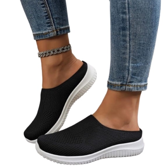 2026 Women's Breathable Knit Slip-On Walking Shoes, Comfortable Backless Mules Sneakers, Lightweight Orthopedic Casual Loafers with Arch Support for Summer Daily Wear,Black#36