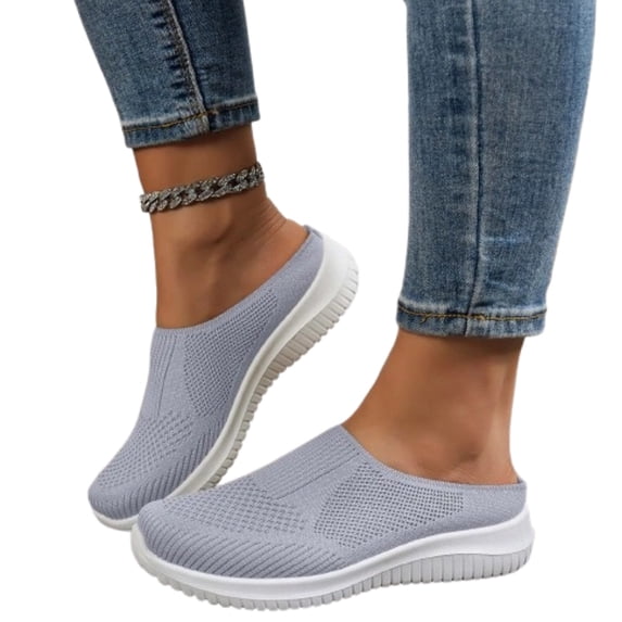 2026 Women's Breathable Knit Slip-On Walking Shoes, Comfortable Backless Mules Sneakers, Lightweight Orthopedic Casual Loafers with Arch Support for Summer Daily Wear,Gray#40
