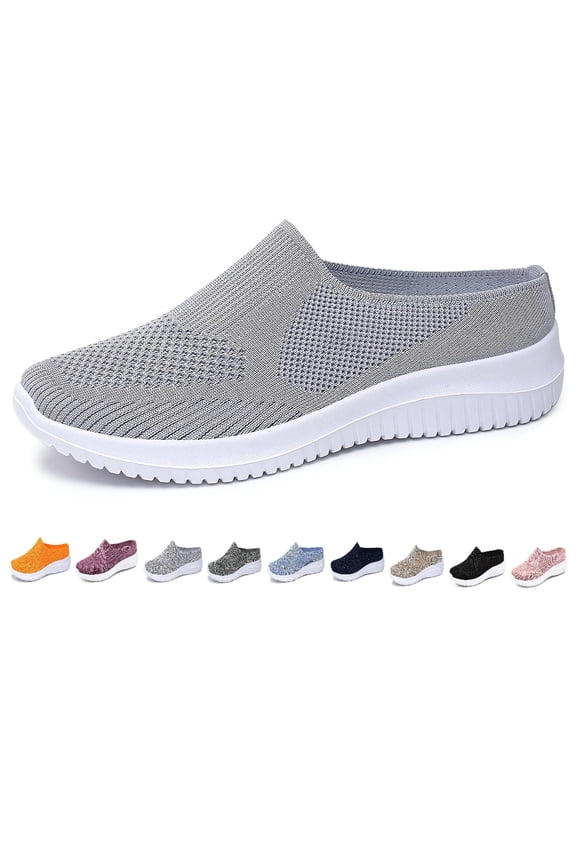 2026 Women's Breathable Knit Slip-On Walking Shoes – Orthopedic Slide Backless Tennis Sneakers Loafers Mules with Arch Support Memory Foam