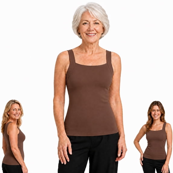 2026 Women's Built-In Bra Tank Top, Seamless Square Neck Camisole, Sleeveless Stretch Cami with Light Support