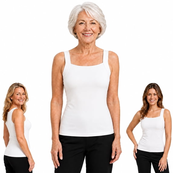 2026 Women's Built-In Bra Tank Top, Seamless Square Neck Camisole, Sleeveless Stretch Cami with Light Support