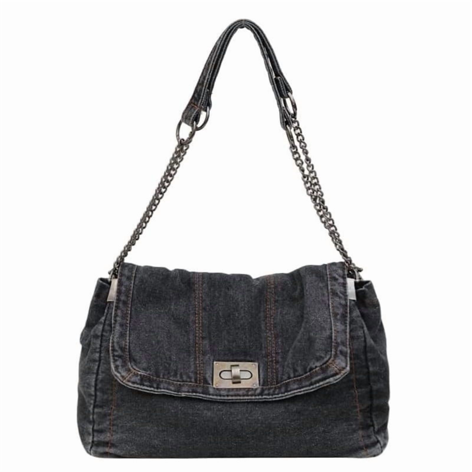 2026 Women's Casual Retro Denim Tote Bag, Lightweight Quilted Crossbody Purse with Chain Strap