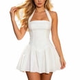 thumbnail image 1 of 2026 Women's Cute Halter Neck Mini Dress, Ruched Waist A-Line Flowy Short Dress for Graduation, & Party, 1 of 8
