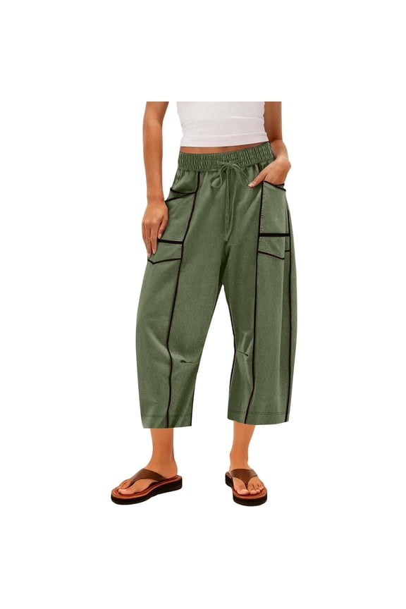 2026 Women's High Waisted Capri Pants - Drawstring Elastic Waist Casual Loose Pants with Large Pockets,Womens Fashion Lightweight Lounge Pants for Home & Work Wear,