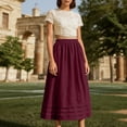 thumbnail image 1 of 2026 Women's Linen Blend Skirts, High Waist A Line Skirt, Flowy Summer Long Skirt with Pockets Red L, 1 of 5