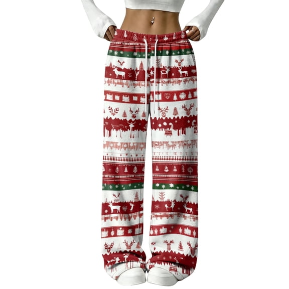 2026 Women's Loose Fit Christmas Print Pajama Pants for Sleep and Casual Home Wear Comfy Long Wide Leg Lounge Pants