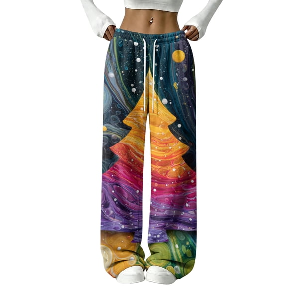 2026 Women's Loose Fit Christmas Print Pajama Pants for Sleep and Casual Home Wear Comfy Long Wide Leg Lounge Pants