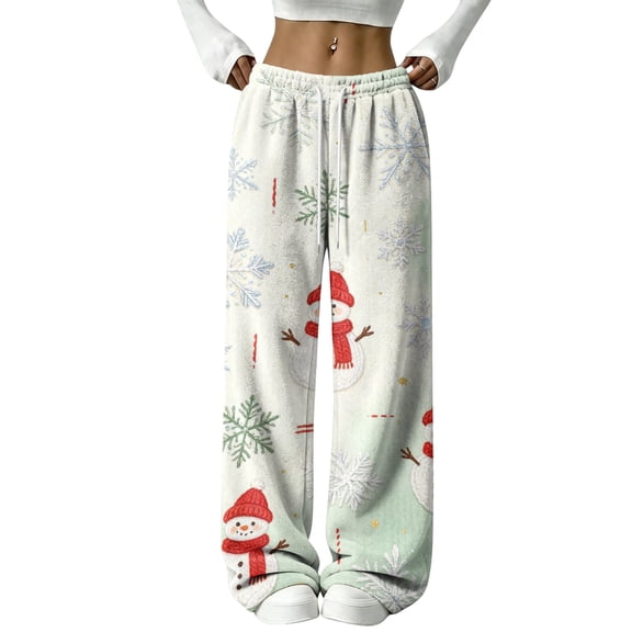 2026 Women's Loose Fit Christmas Print Pajama Pants for Sleep and Casual Home Wear Comfy Long Wide Leg Lounge Pants