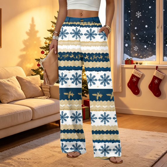 2026 Women's Loose Fit Christmas Print Pajama Pants for Sleep and Casual Home Wear Comfy Long Wide Leg Lounge Pants