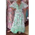 thumbnail image 1 of 2026 Women's Printed Belted Puff Sleeve Three-Quarter Sleeve Dress, 1 of 8